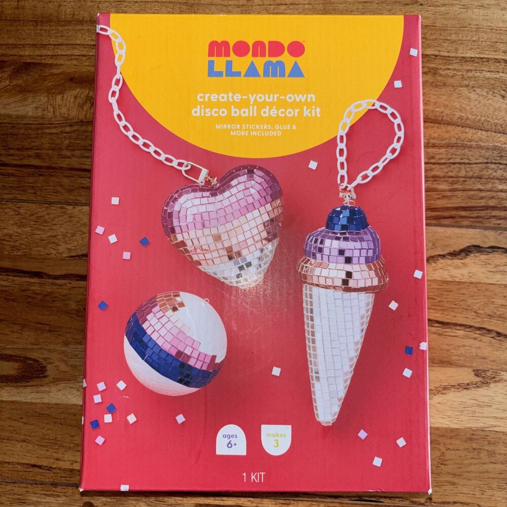 Mondo Llama Create Your Own Disco Ball Decor Kit.  Heart,  Ball & Ice Cream Cone